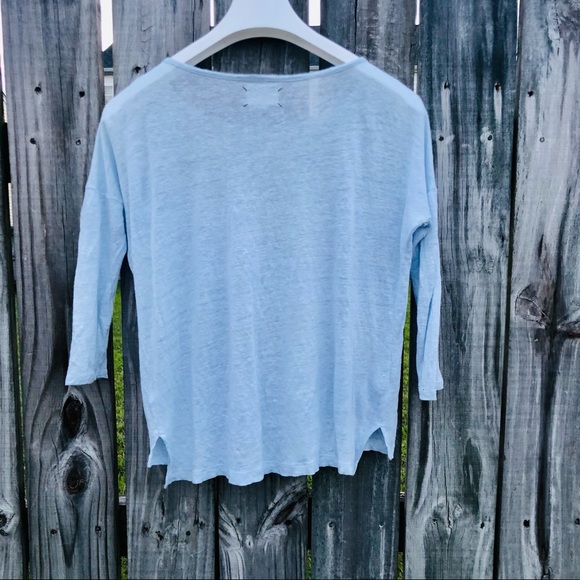 Lou & Grey Shirt Linen 3/4 Sleeve Blue Small - Picture 7 of 8